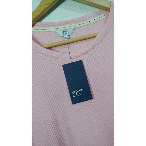 Crown & Ivy Pink Ribbed Long Sleeve Size XXL Crew Neck Pullover Shirt Top Casual - Picture 4 of 12